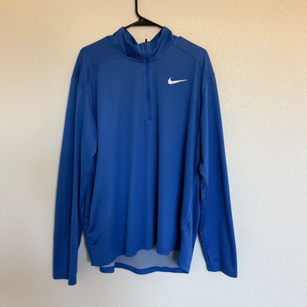 Nike Running Dri-FIT Mens XXL Blue 1/4 Zip Pullover Long Sleeve Shirt Active